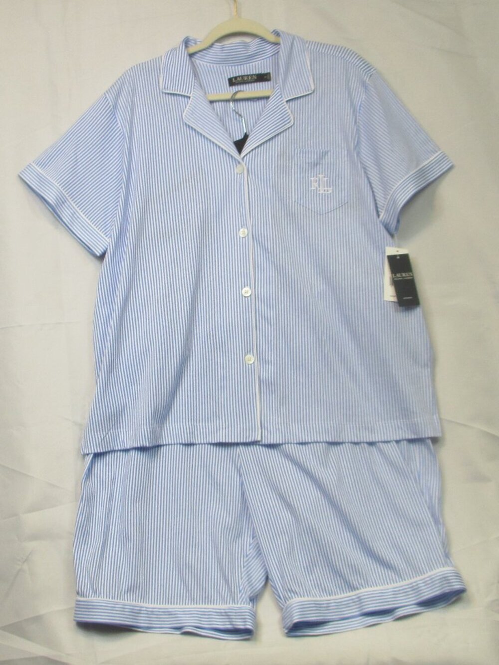 NWT Ralph Lauren 100% COTTON KNIT Blue/White Stripe BERMUDA Shorts Pajama Set 1X